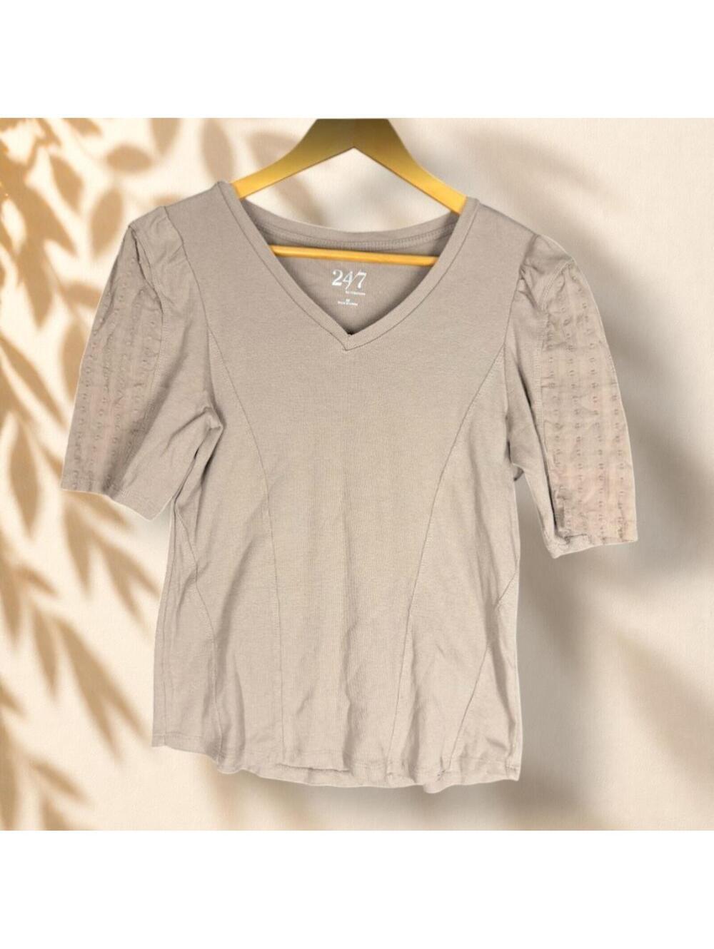 Maurices Top Women M Medium Gray V-Neck Ribbed Short Sleeve Cotton Casual